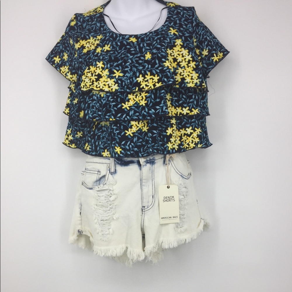 Ice blue fringe bleached denim shorts size large